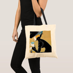 Bolso De Tela Arte Antiguo Modernista, Señora Bebiendo Té Marco