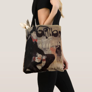 Bolso De Tela Arte Antiguo Nouveau Le Grillon, Hombre Bebiendo C