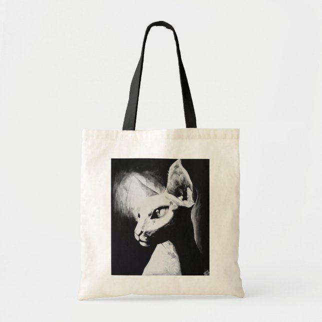 Bolso De Tela Arte blanco del retrato del gatito del contraste (Frente)