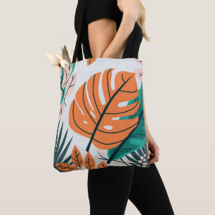 Bolso De Tela Arte Botánico de Grandes Hojas Tropicales Colorida