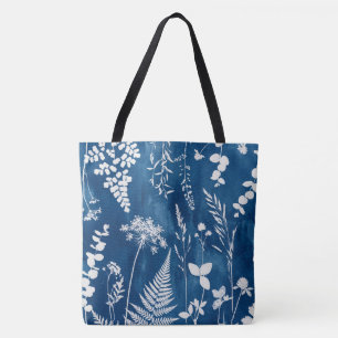 Bolso De Tela Arte botánico de helecho con cianotipia azul añil 