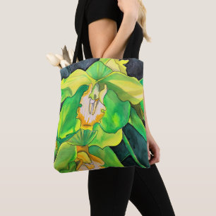 Bolso De Tela Arte botánico de la acuarela de la orquídea verde