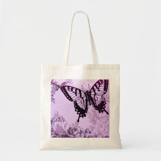 Bolso De Tela arte botánico romántico mariposa bohemia (Frente)