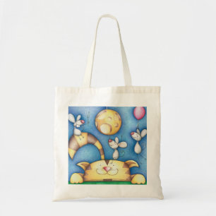 Bolso De Tela Arte caprichoso de gato y ratón lunar lindo