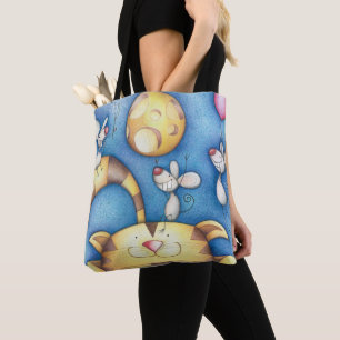 Bolso De Tela Arte caprichoso de gato y ratón lunar lindo