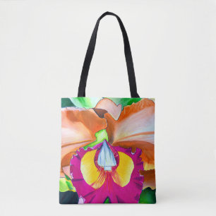 Bolso De Tela Arte colorido de orquídeas de flores y acuarela