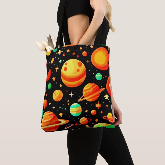 Bolso De Tela Arte cósmico de dibujos animados con tonos cálidos (Detalle)