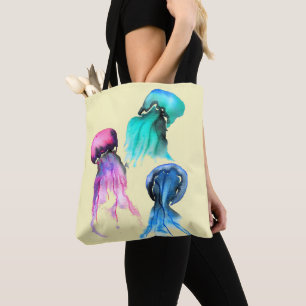 Bolso De Tela Arte cutáneo de medusas trio acuarela