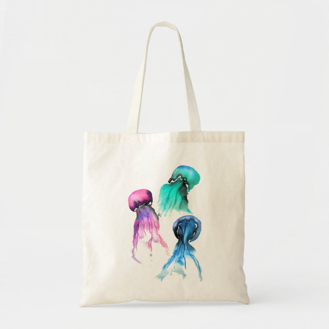 Bolso De Tela Arte cutáneo de medusas trio acuarela (Frente)