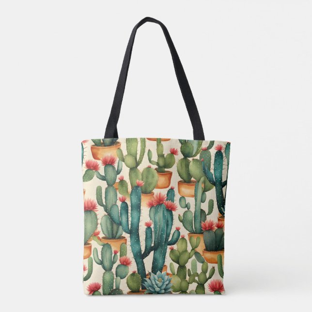Bolso De Tela Arte de acuarela colorida de Cactus (Reverso)