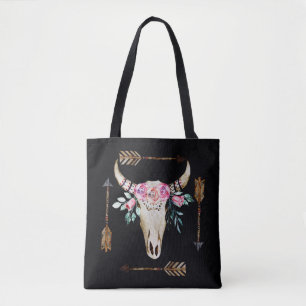Bolso De Tela Arte de acuarela de cráneo de ciervo bohemio