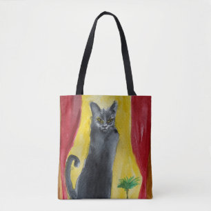 Bolso De Tela arte de acuarela de gato negro
