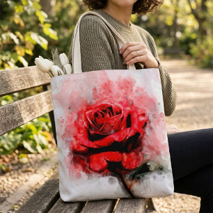 Bolso De Tela Arte de Acuarela de Rosa Roja sobre Fondo Blanco