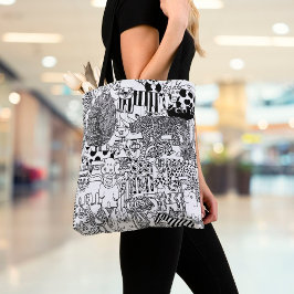 Bolso De Tela Arte de animales salvajes en blanco y negro dibuja