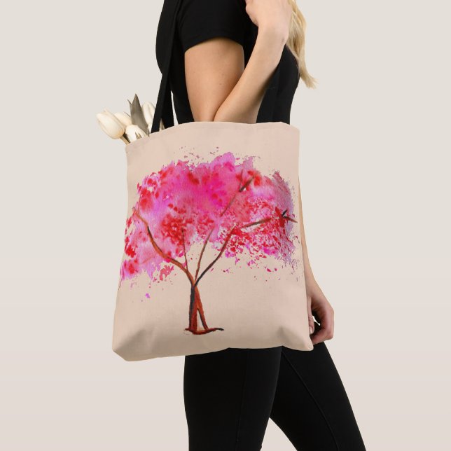 Bolso De Tela Arte de árbol de cerezo rosa (Detalle)