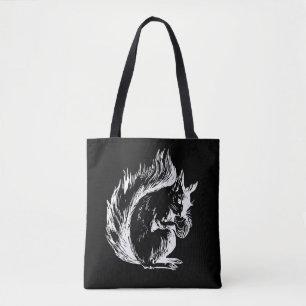 Bolso De Tela Arte de ardilla en blanco y negro