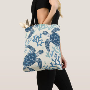 Bolso De Tela Arte de arrecife de tortuga azul