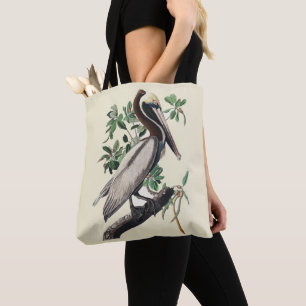 Bolso De Tela Arte de Ave Costera Vintage Audubon Pelícano Pardo