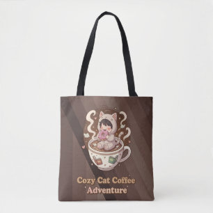 Bolso De Tela Arte de aventura de café de gato acogedor