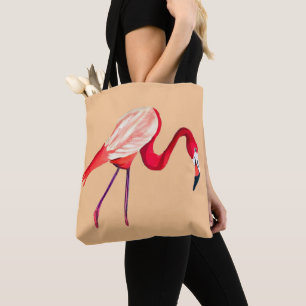 Bolso De Tela arte de aves acuáticas flamingo naranja