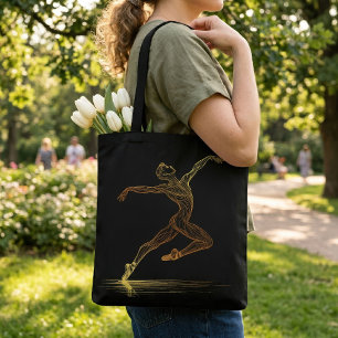 Bolso De Tela Arte de ballet de línea dorada Bailarín elegante I
