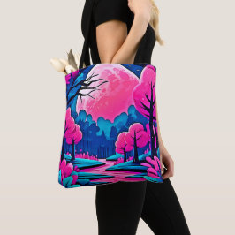 Bolso De Tela Arte de Bosque Encantado bajo la Luna Rosa