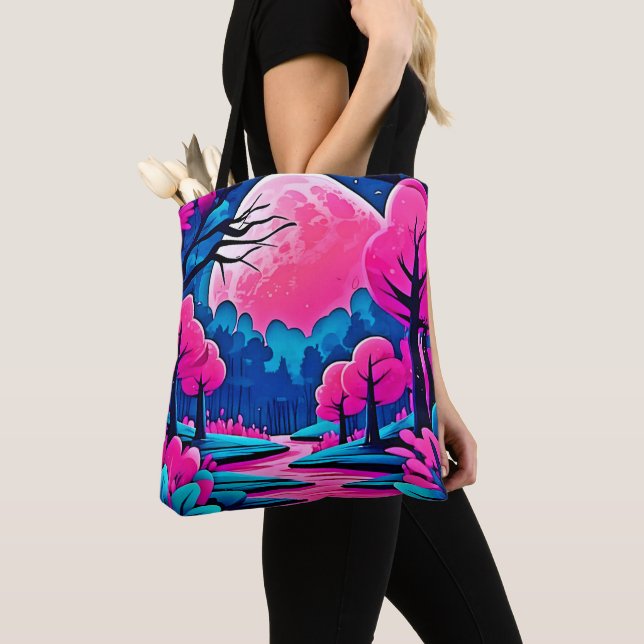 Bolso De Tela Arte de Bosque Encantado bajo la Luna Rosa (Detalle)