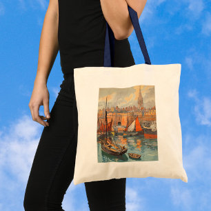 Bolso De Tela Arte de cartel de viaje vintage de Saint Malo, Fra