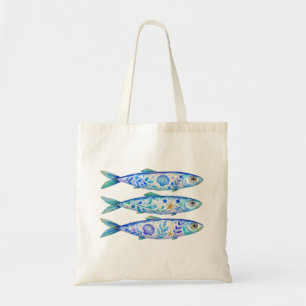 Bolso De Tela Arte de cerámica con tema floral de pez