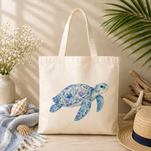 Bolso De Tela Arte de cerámica con tema floral Tortuga marina