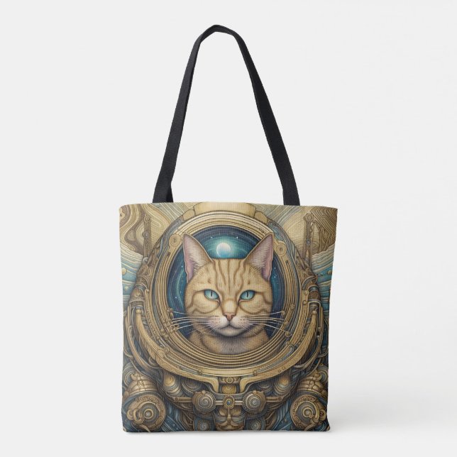Bolso De Tela Arte de ciberpunk astronauta al gato (Reverso)