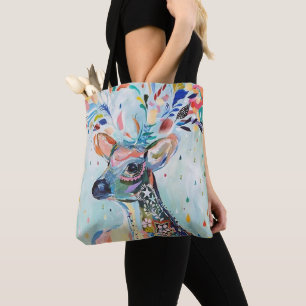 Bolso De Tela Arte de ciervo moderno bonito con flores y cuernos