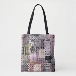 Bolso De Tela arte de collage moderno morado negro