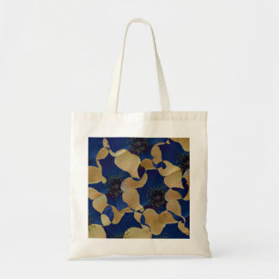 Bolso De Tela Arte de color beige y azul con motivos florales/fl