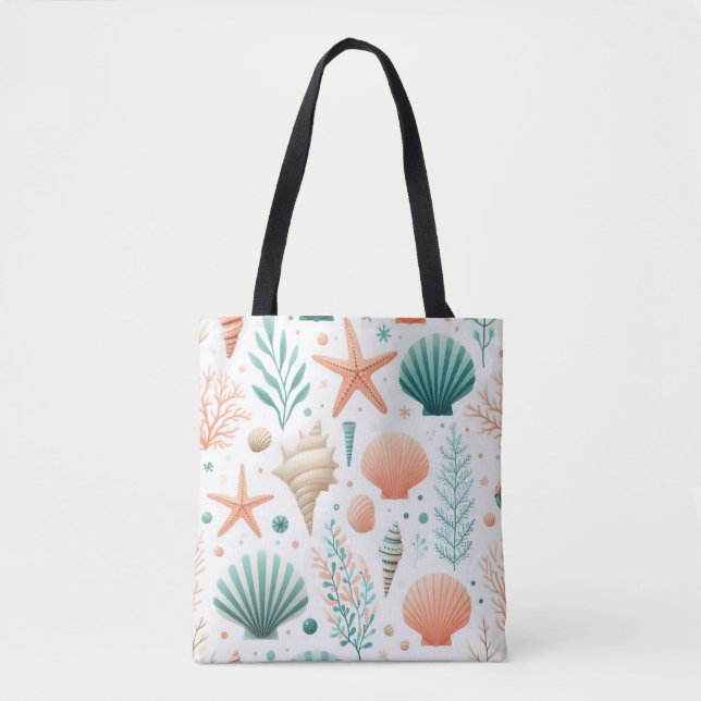 Bolso De Tela Arte de Conchas Costeras (Anverso)