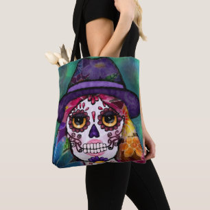 Bolso De Tela Arte de cráneo psicodélico floral hippie Whimsigot