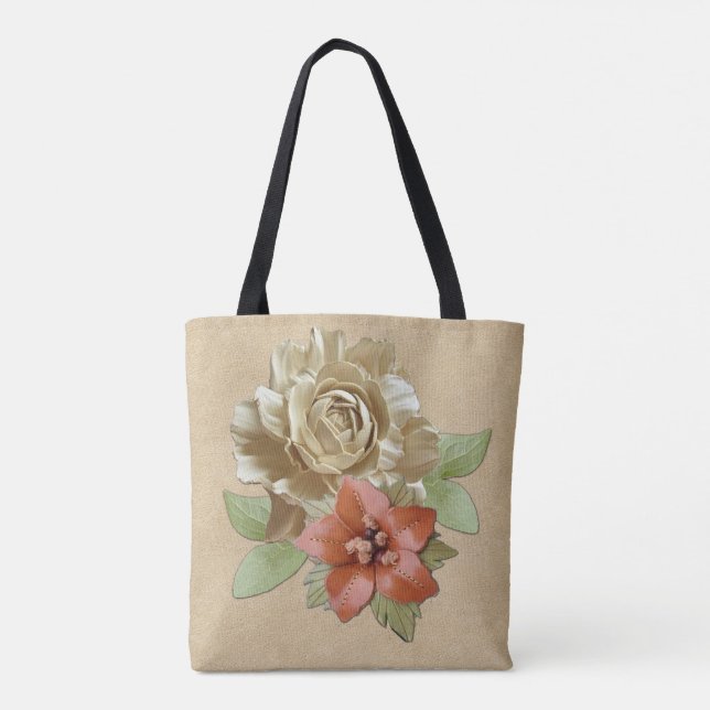 Bolso De Tela Arte de cuero y flores Ante (Reverso)