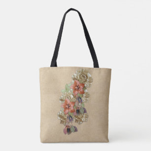 Bolso De Tela Arte de cuero y flores Ante