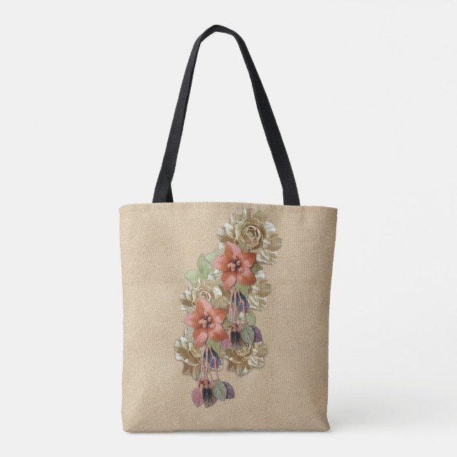 Bolso De Tela Arte de cuero y flores Ante (Reverso)