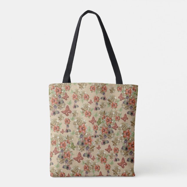 Bolso De Tela Arte de cuero y flores Ante (Reverso)