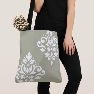 Bolso De Tela Arte de Damasco de Rollo I Blanco sobre Verde