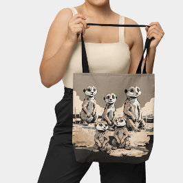 Bolso De Tela Arte de desierto de familia de suricatas monocromá