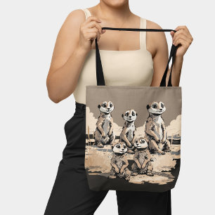 Bolso De Tela Arte de desierto de familia de suricatas monocromá