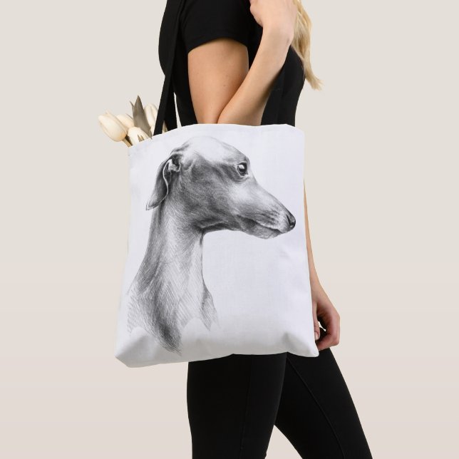 Bolso De Tela Arte de dibujo del perro blanco de Greyhound itali (Detalle)