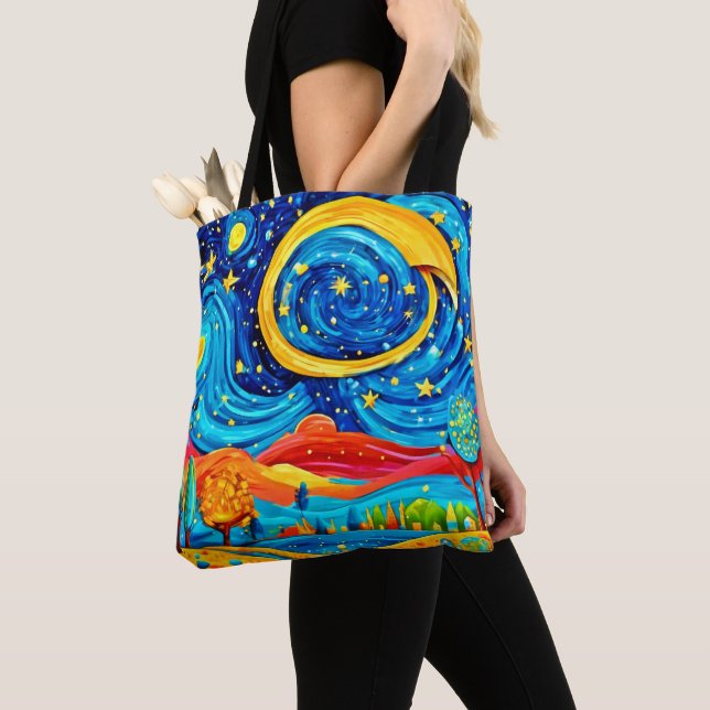 Bolso De Tela Arte de estilo noche estrellada vibrante (Detalle)