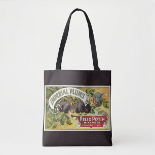 Bolso De Tela Arte de etiqueta de caja de frutas vintage, ciruel