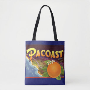 Bolso De Tela Arte de etiqueta de caja de frutas vintage, naranj