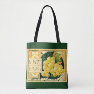 Bolso De Tela Arte de etiqueta de caja de frutas vintage, uvas M