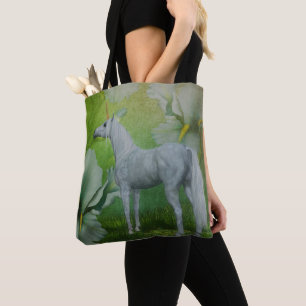 Bolso De Tela Arte de Fantasía de Unicornio y Flores de Lirio