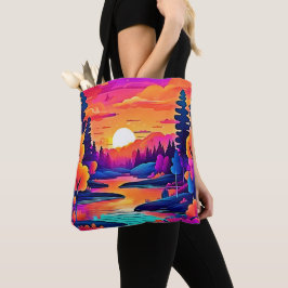 Bolso De Tela Arte de fantasía del lago al atardecer